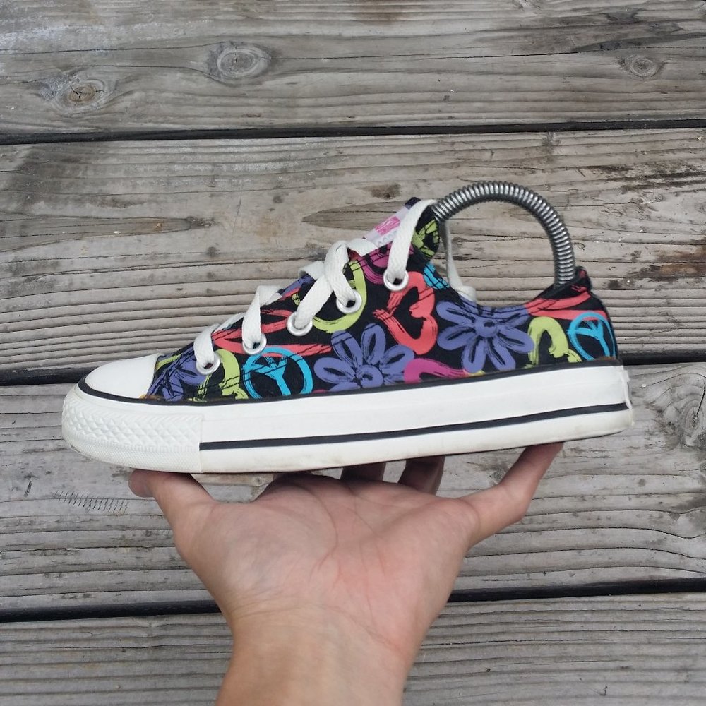 Women Converse Chuck Taylor All Star Low Flowers and Peace Signs Sneakers Shoes
